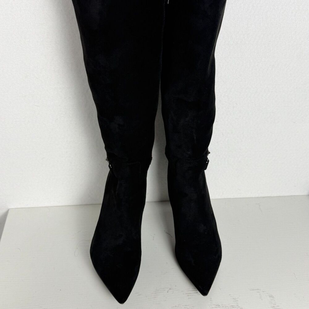 Women’s Size 8 Black Knee High Stiletto Boots Pointed Toe Buckle Y2K Sexy - Picture 7 of 9